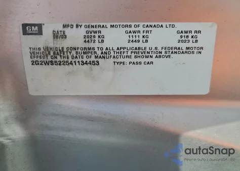 2004 Pontiac Grand Prix Gt2 z USA, uszkodzony, nr VIN 2G2WS522541134453